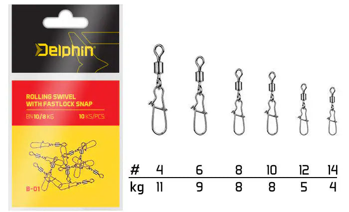 Rolling Swivel with Fastlock Snap KM-Shop Delphin, karabiner, Wirbel 