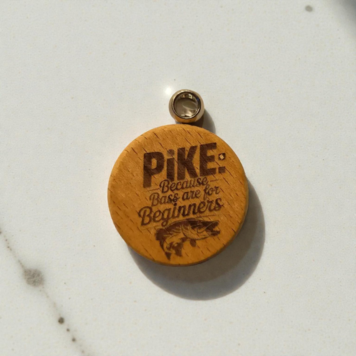 Personalisierter Schlüsselanhänger Angler Rund aus Naturholz mit Gravur