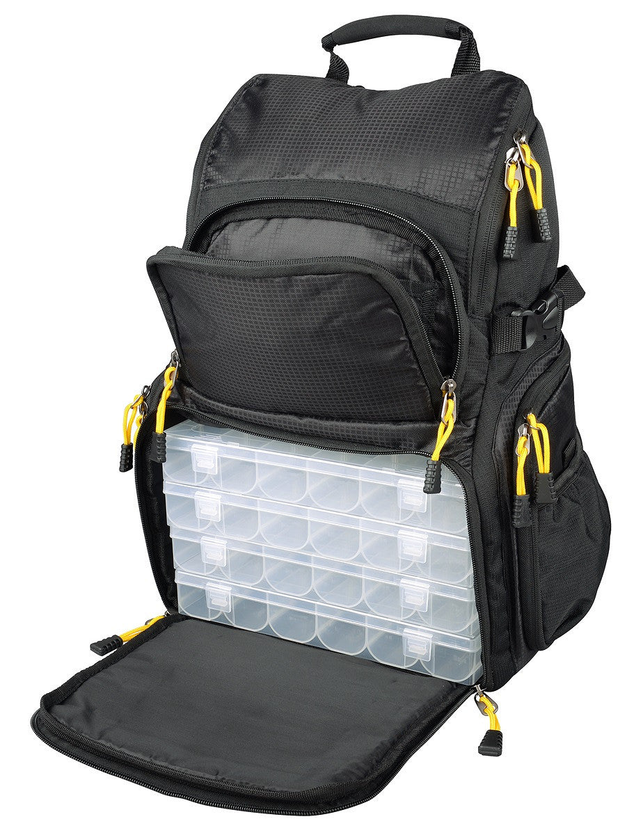 SPRO Back Pack + 4 Tackleboxen – Angelrucksack mit großem Stauraum & Rutenfach – Inkl. 4 Boxen