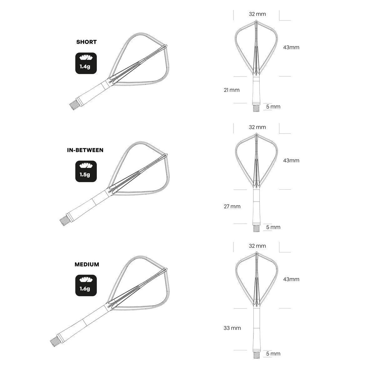 Flight Deck-One Piece Dart Flight and Shaft System-White-Kite Shape