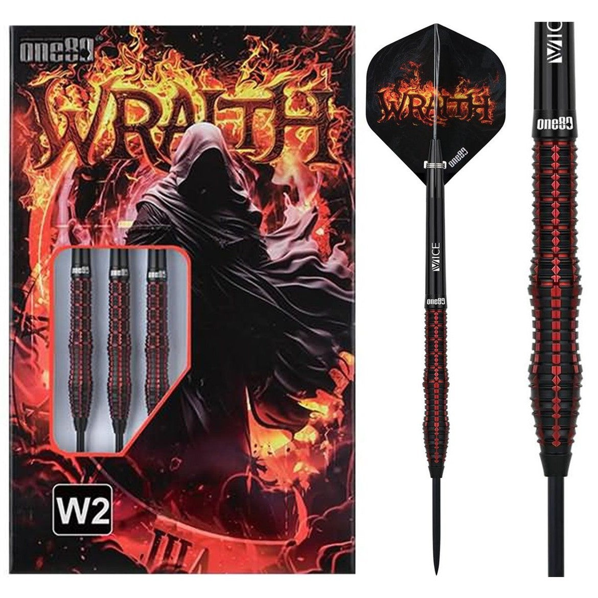  One80 Wraith W02 Steeltip Darts im schwarz-roten Design mit 90% Tungsten​

