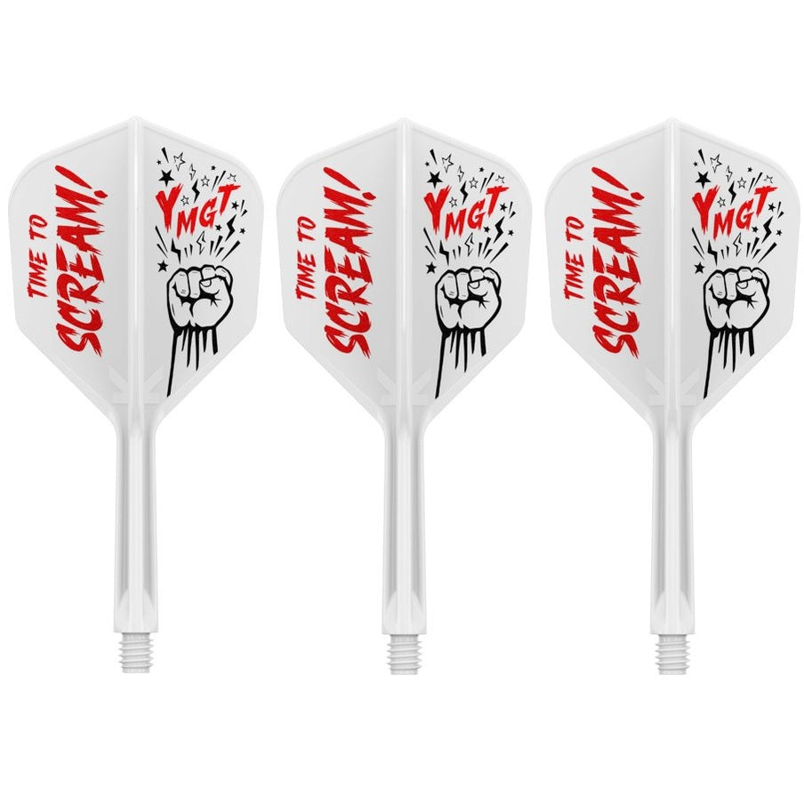 Target Japan Scream K-Flex Shaft/Flight System No6 mit dynamischem Comic-Design und integriertem Flight-Shaft-System.