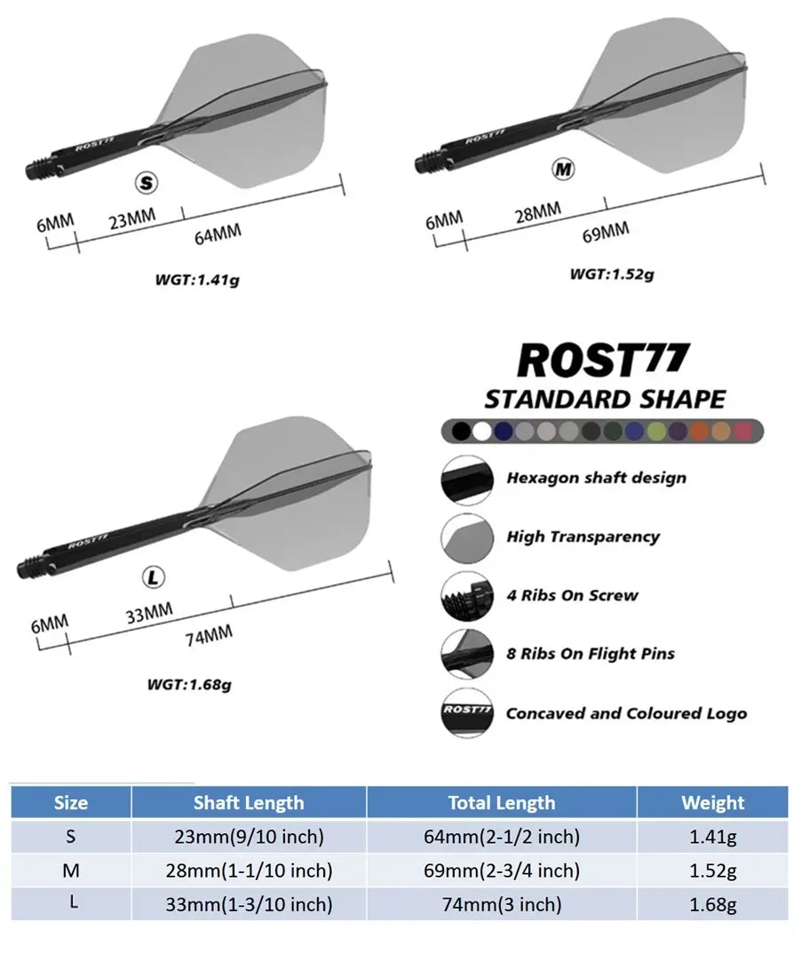 Cuesoul Dart Flight/Shaft ROST 77 Transparent Schwarz Small Standard Flights