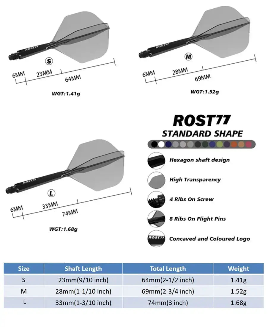 Cuesoul Dart Flight/Shaft ROST 77 Transparent Schwarz Small Standard Flights KM-Shop Dartshop, Flight-Shaft-Systeme, flights, schäfte 