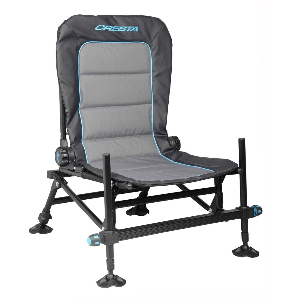 Cresta Blackthorne Compact Chair 2.0 – faltbarer Angelstuhl mit Zubehörarmen und Wasserwaage